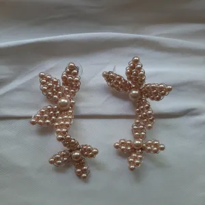 Joy - champagne glass bead pearl flower earrings and hair pins SET
