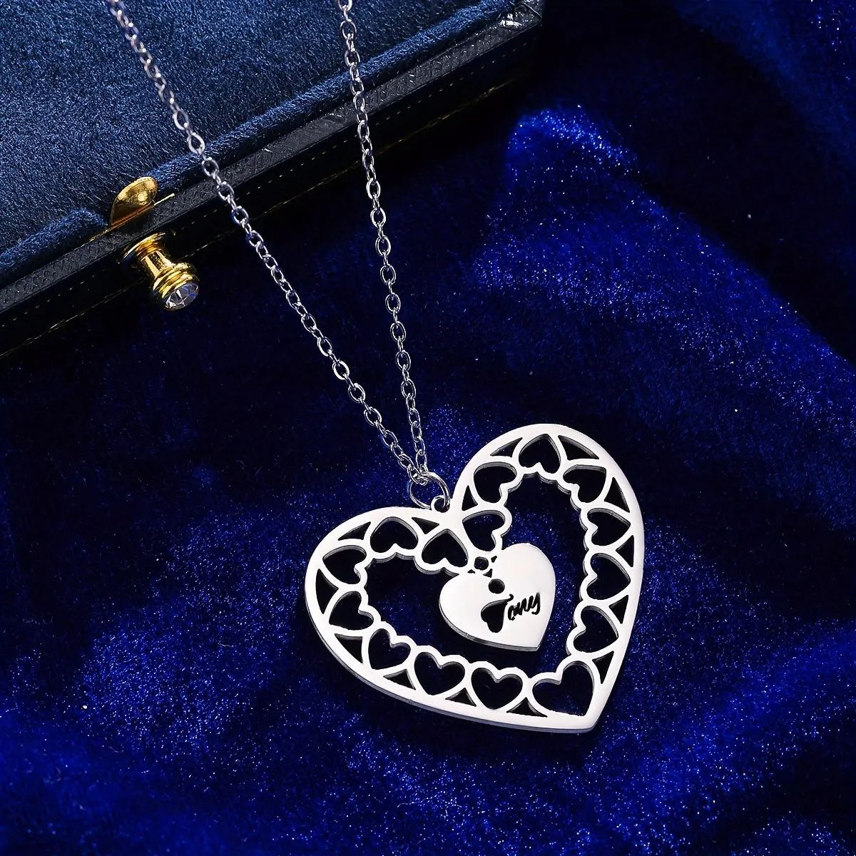 Joy Heart Pendant Necklace Stainless Steel Intricate Lacy Personalized Gift