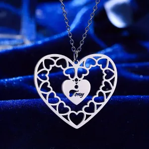 Joy Heart Pendant Necklace Stainless Steel Intricate Lacy Personalized Gift