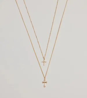 Joyful Glam Layered Cross Charm Necklace