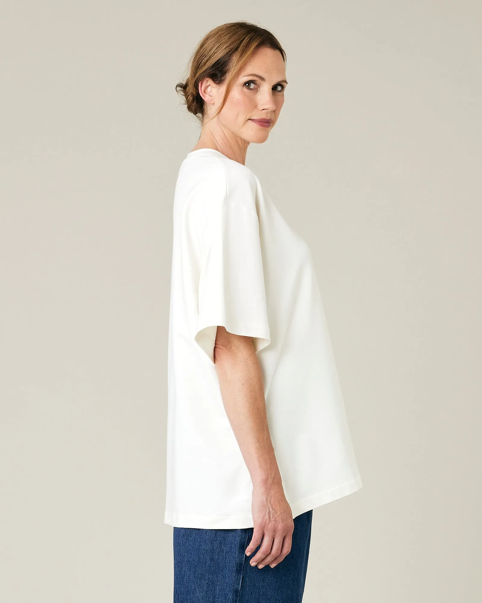 Jude Off White Cotton Jersey Short Drop Sleeve Top