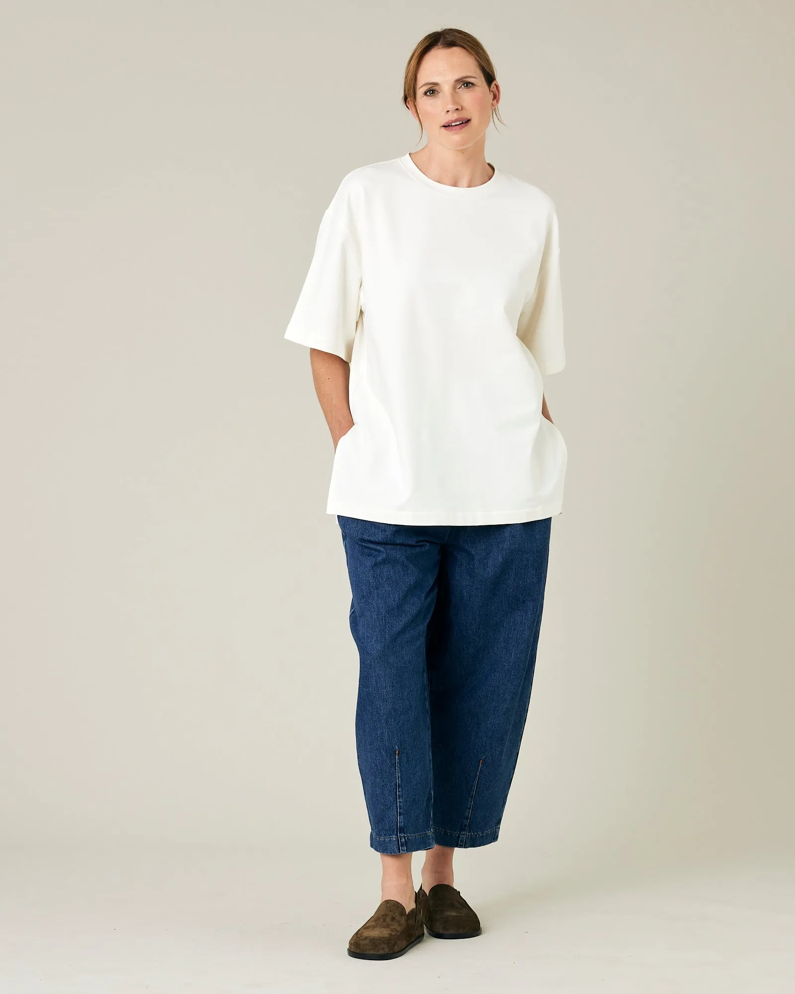 Jude Off White Cotton Jersey Short Drop Sleeve Top