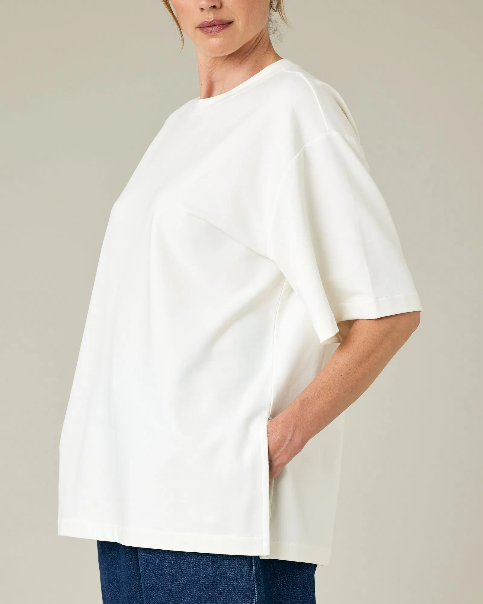 Jude Off White Cotton Jersey Short Drop Sleeve Top