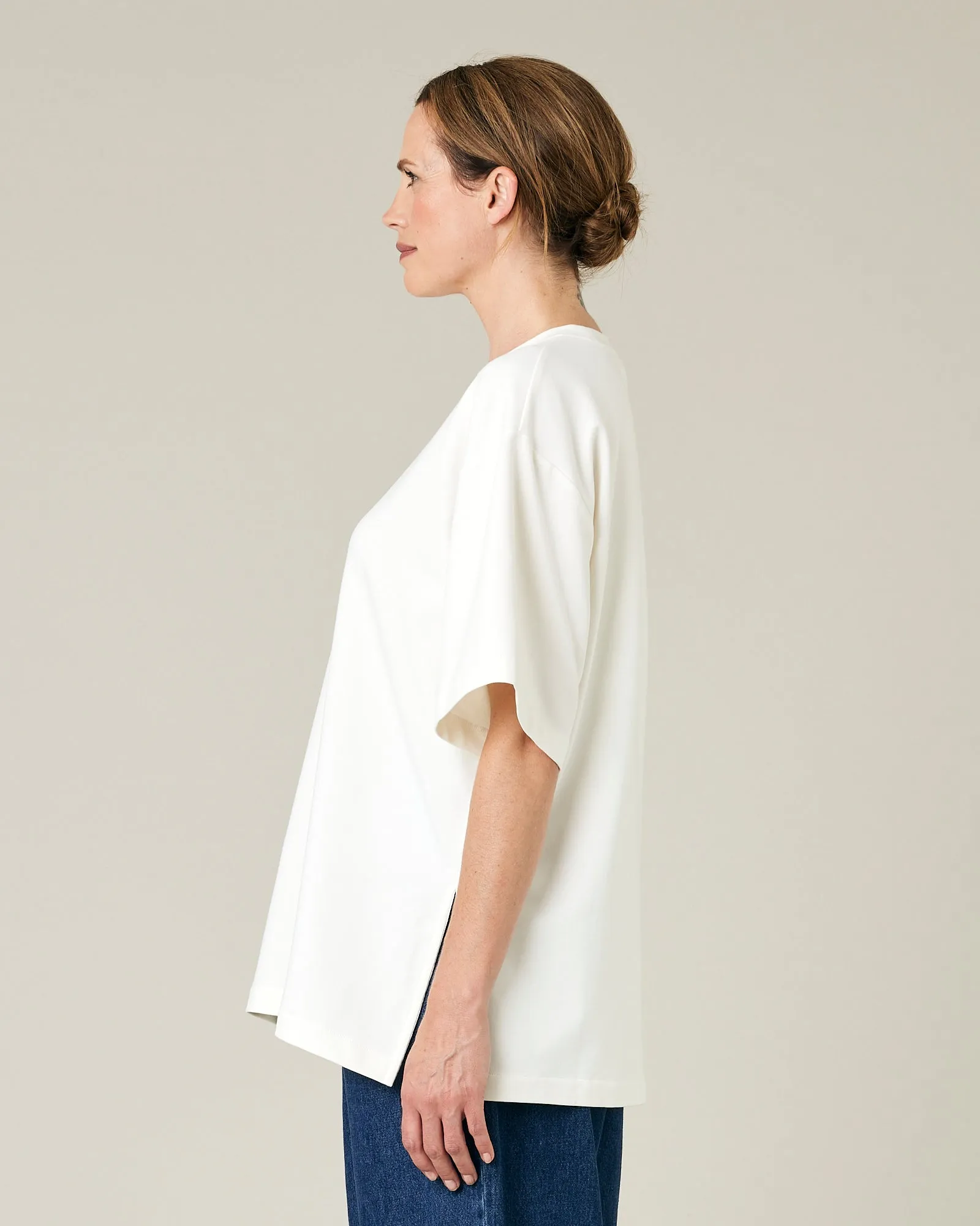 Jude Off White Cotton Jersey Short Drop Sleeve Top
