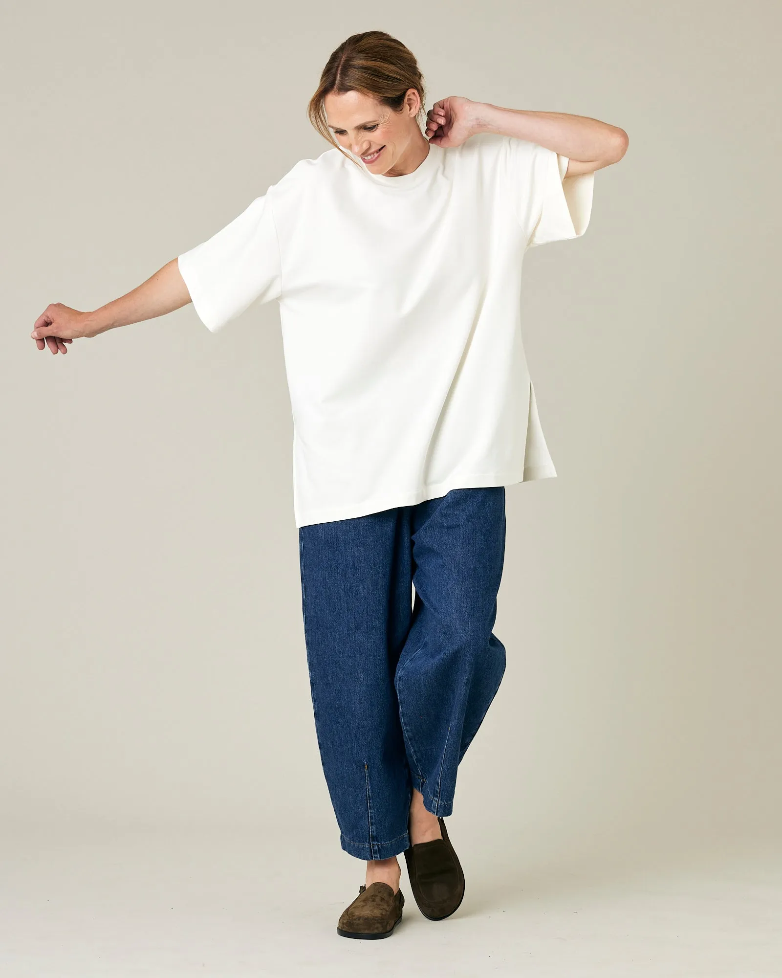 Jude Off White Cotton Jersey Short Drop Sleeve Top