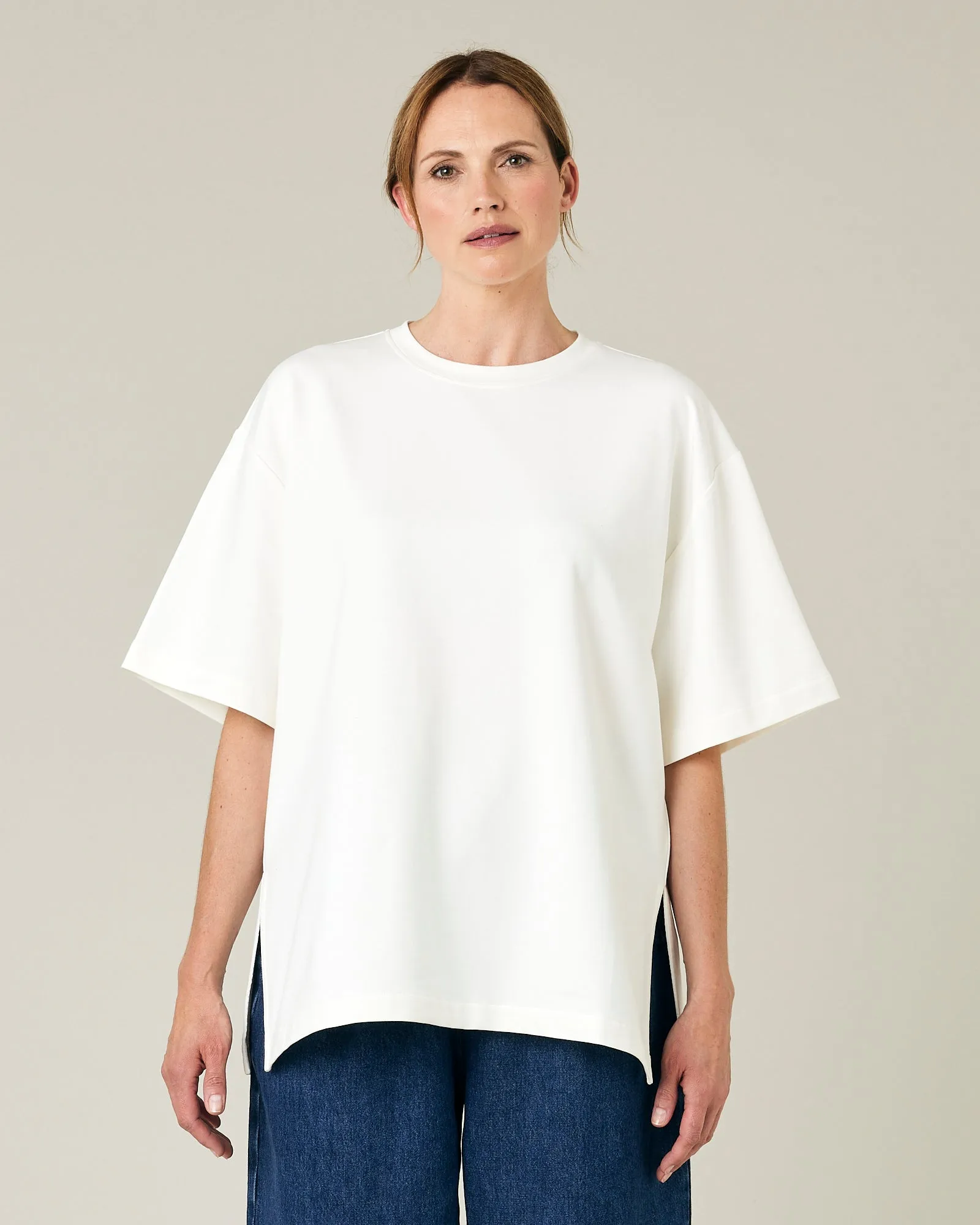 Jude Off White Cotton Jersey Short Drop Sleeve Top