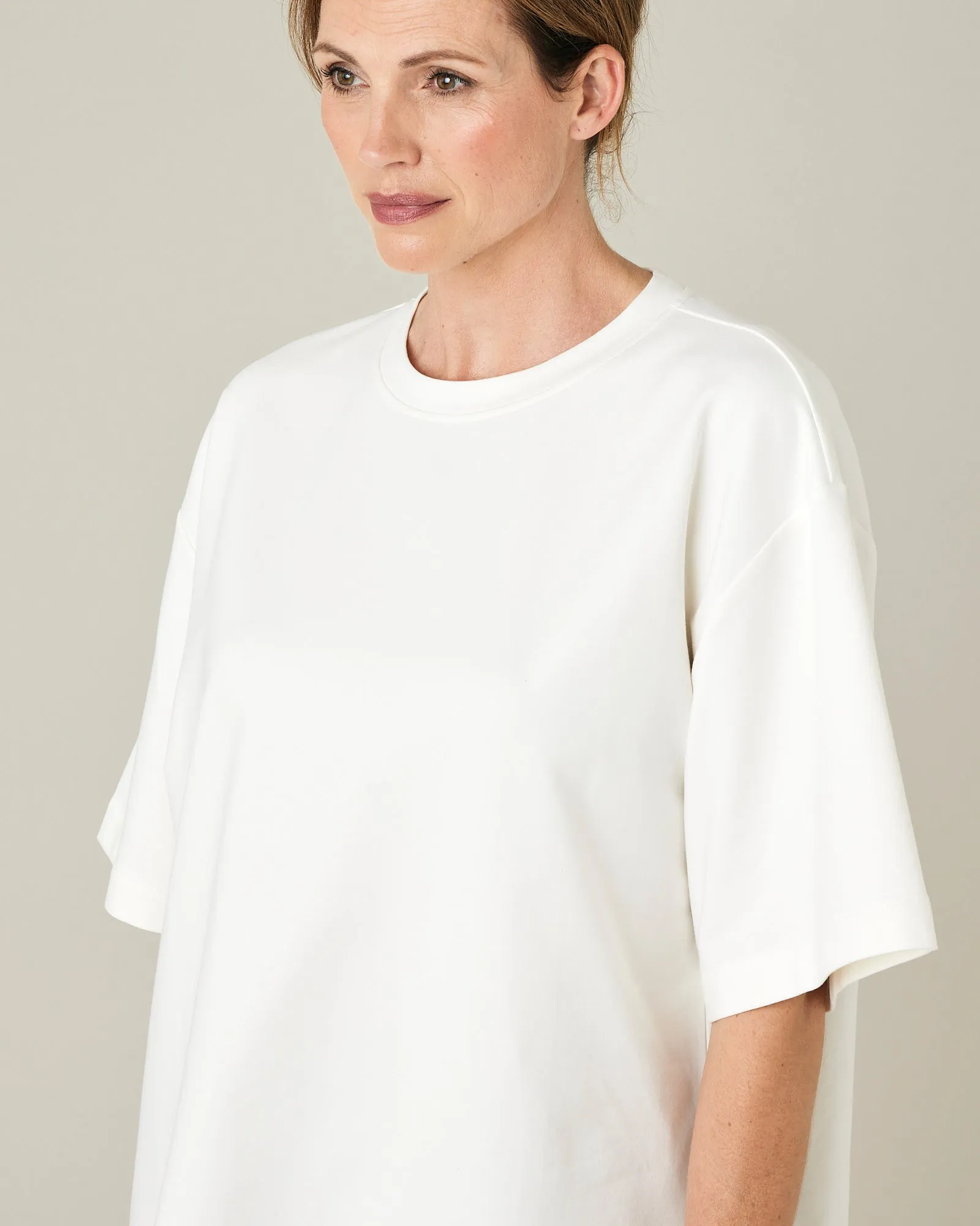 Jude Off White Cotton Jersey Short Drop Sleeve Top