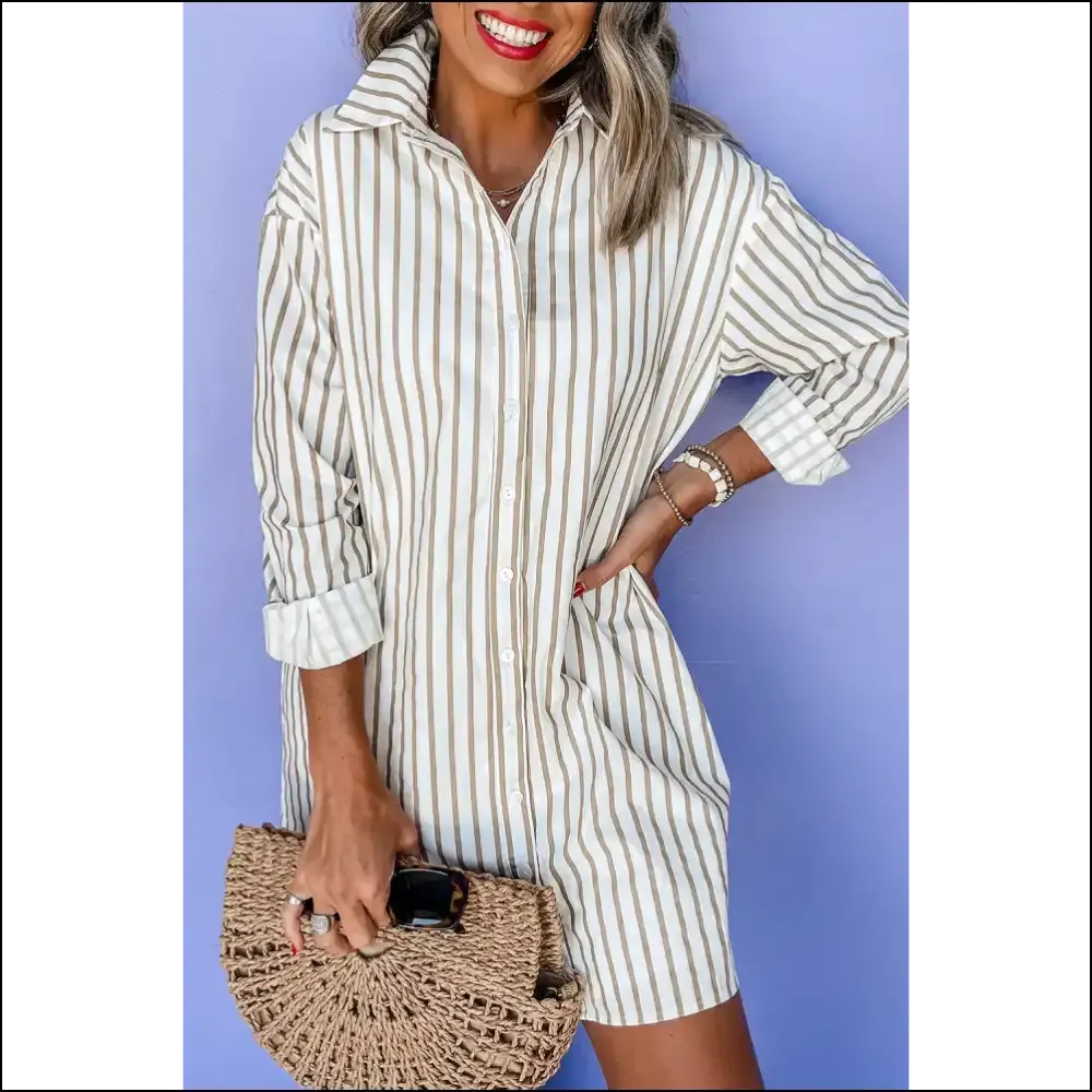 Khaki Stripe Mini Shirt Dress: Dress Like you Own the Bank 🏦 Needful Things
