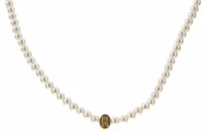 Kids 14" Gold R Initial Pearl Necklace