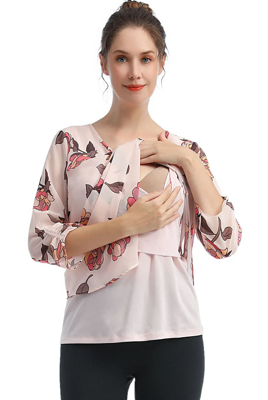 Kimi   Kai Maternity "Pru" Nursing Layered Ruched-Sleeve Blouse
