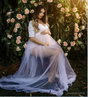 Lace Maternity Photography Props Dresses Sexy See-Through Pregnancy Photo Shoot Maxi Maternity Tulle Long Dresses Baby Shower