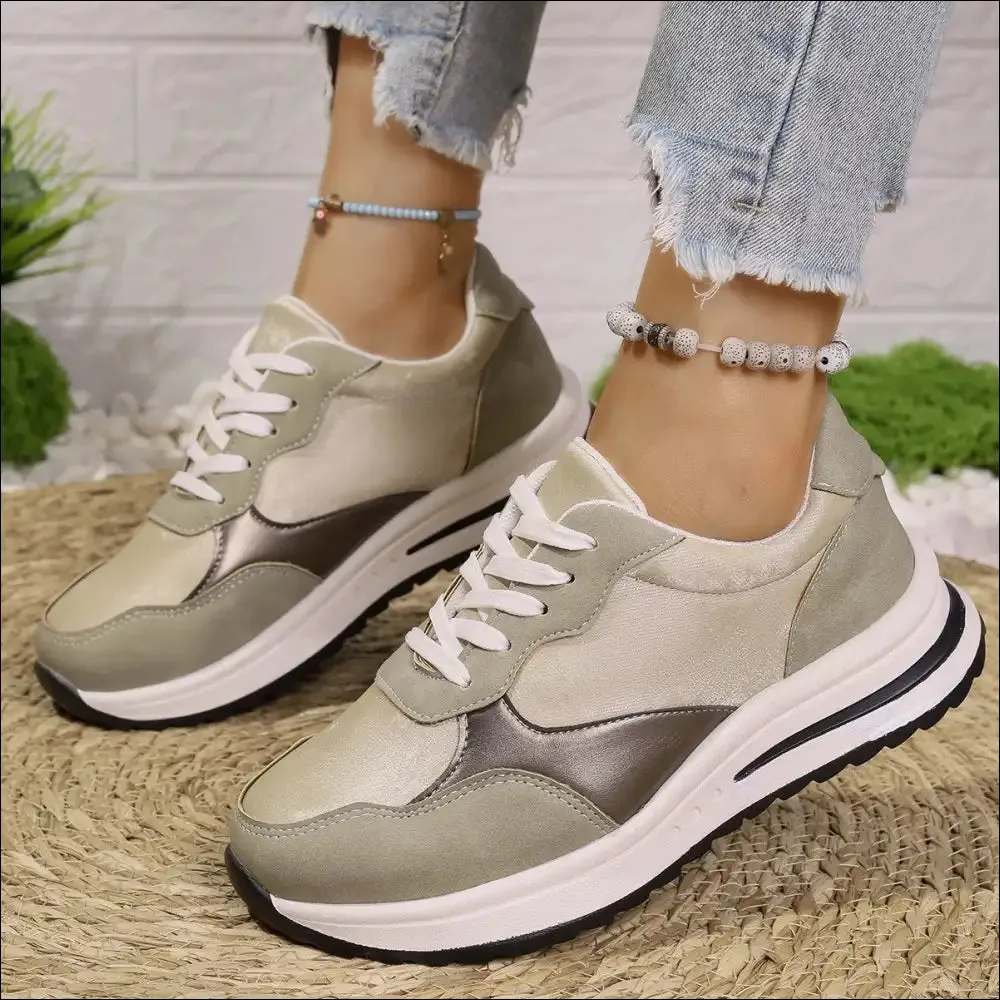 Lace Up Contrast Round Toe Athletic Shoes