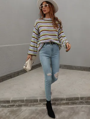 Lallie Knit Top - Brown Stripe Print