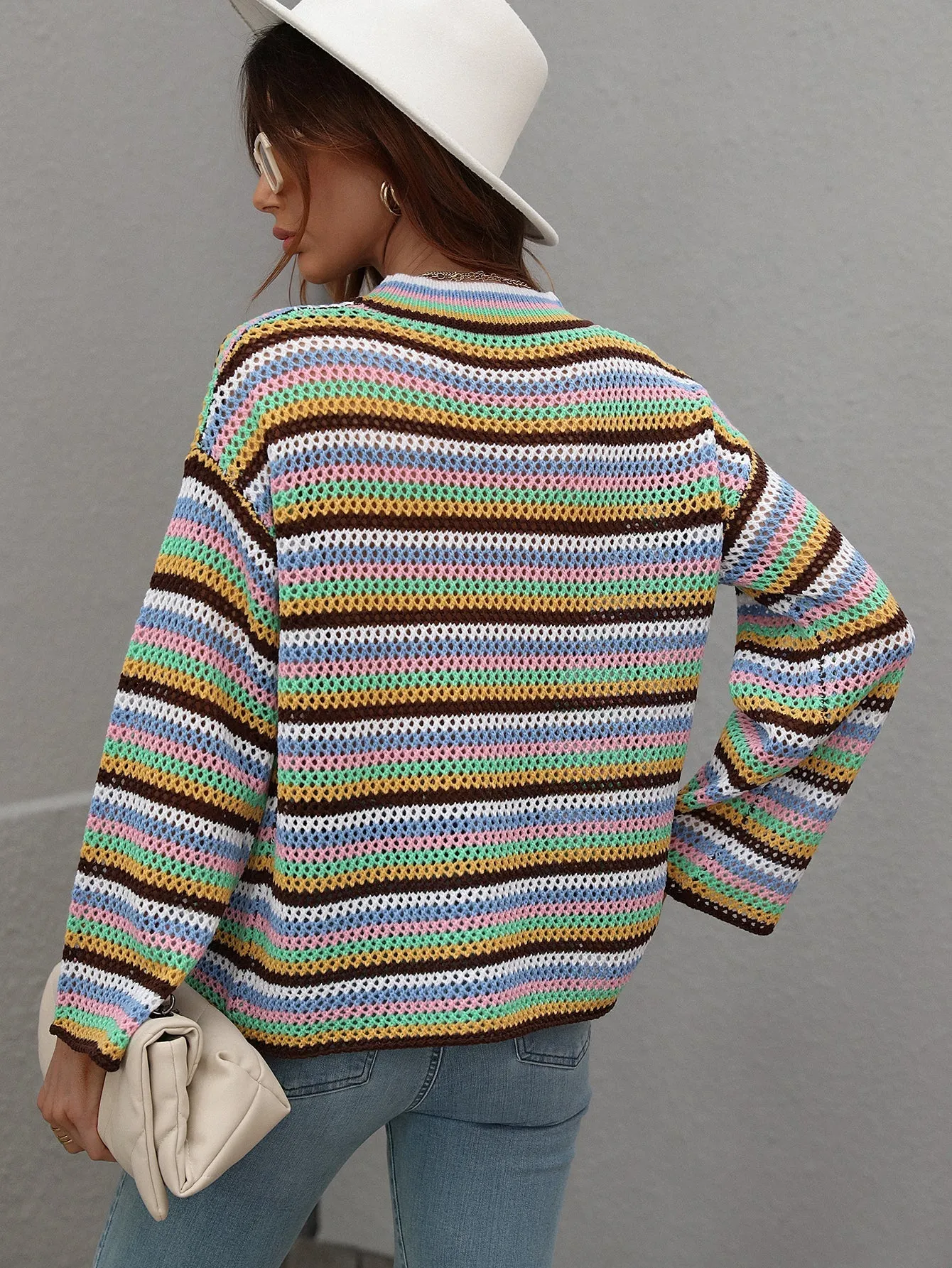 Lallie Knit Top - Brown Stripe Print