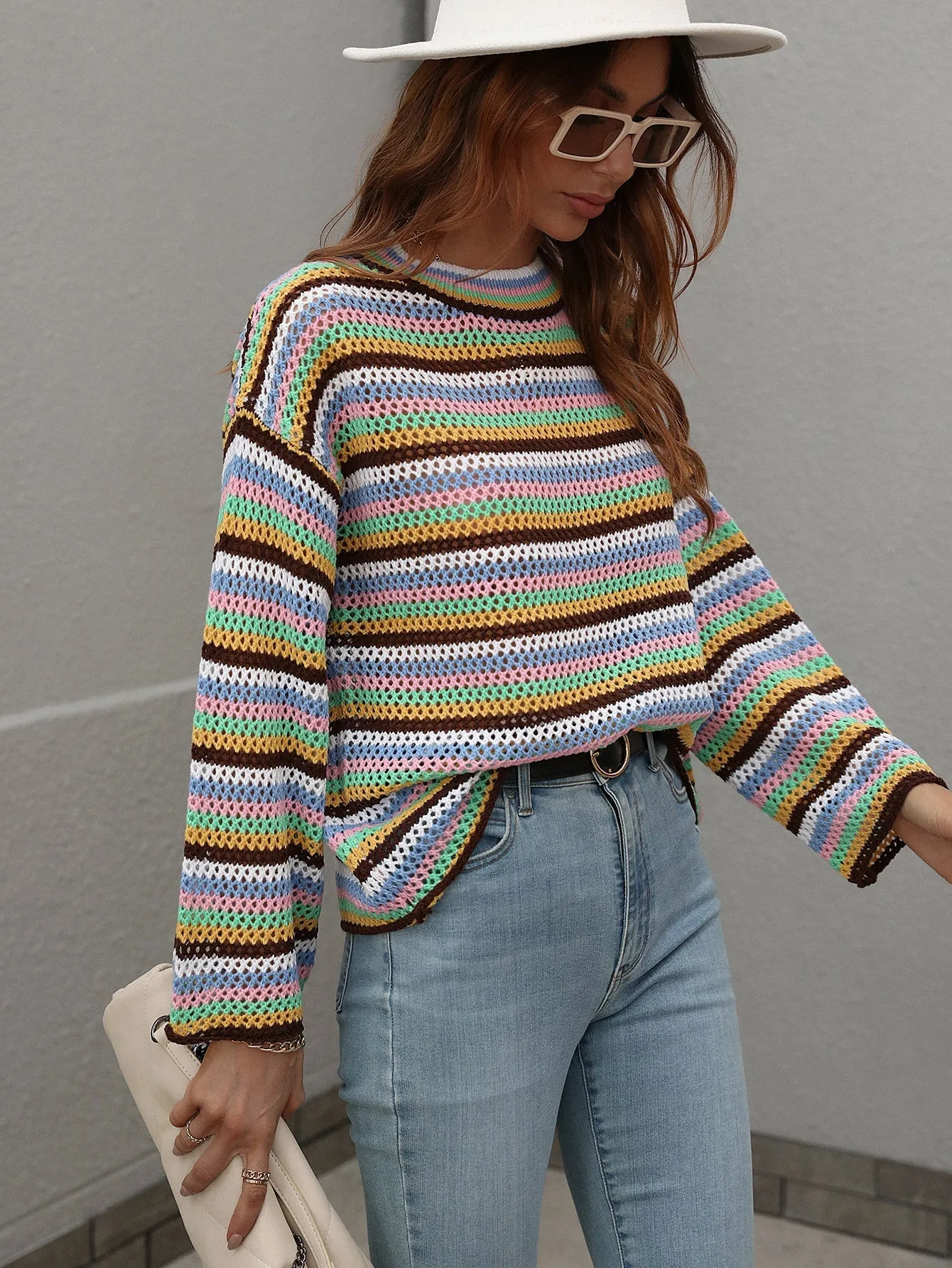 Lallie Knit Top - Brown Stripe Print