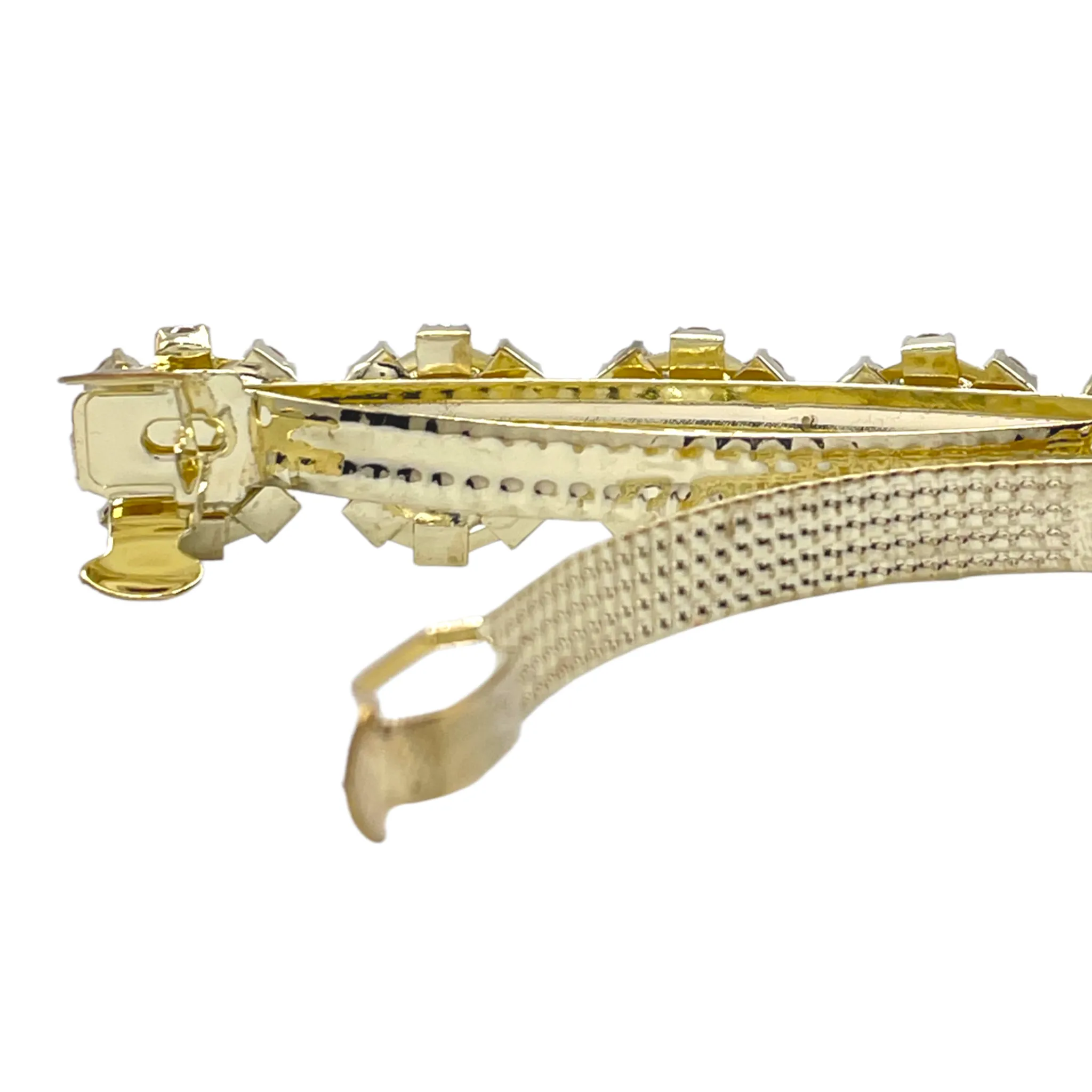 Large Bow Design Barrette w/ Stones & Pearls