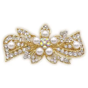 Large Bow Design Barrette w/ Stones & Pearls