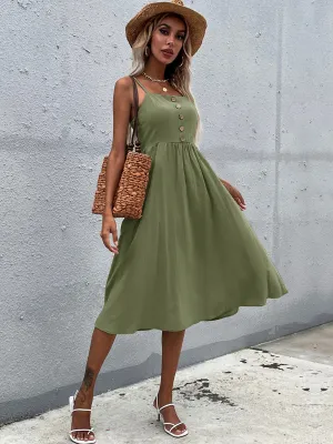 Lindsay Linen Blend Dress - Army Green