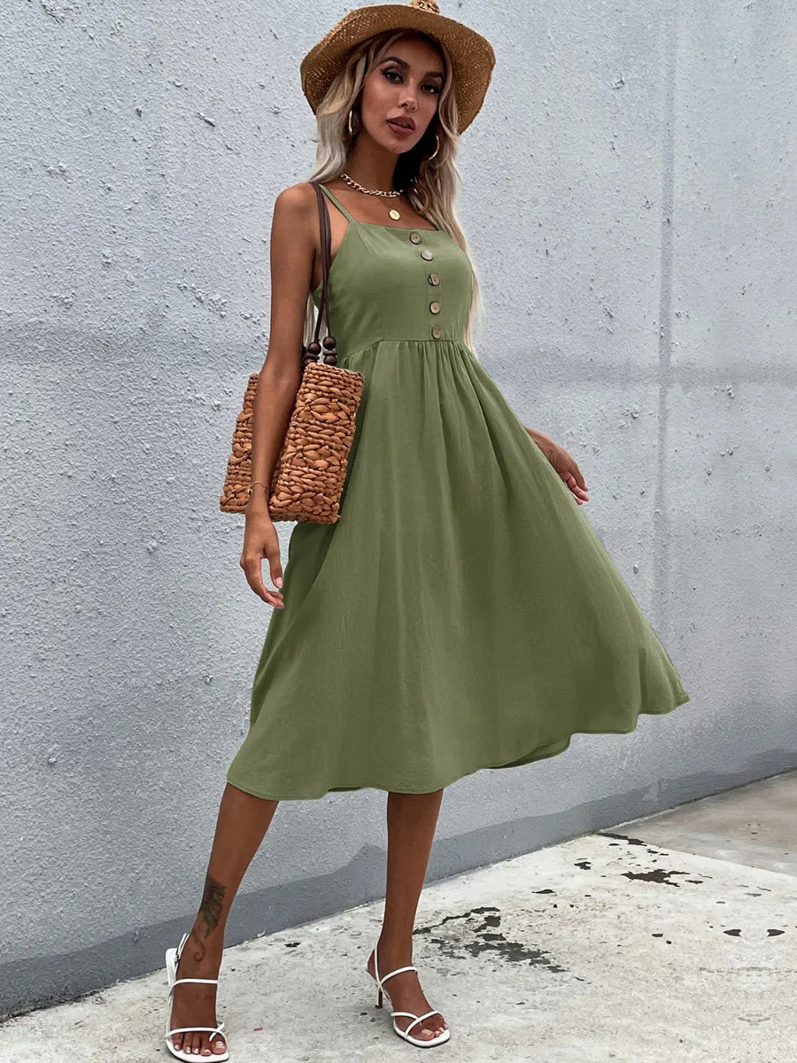 Lindsay Linen Blend Dress - Army Green