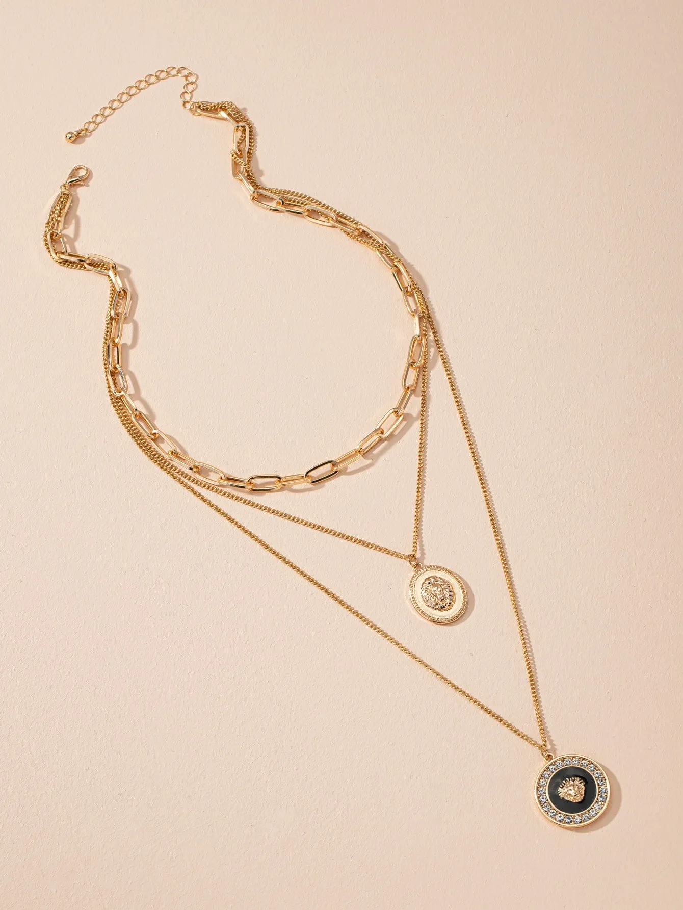 Lion Head Charm Layered Necklace  - Gold - FD ⚡
