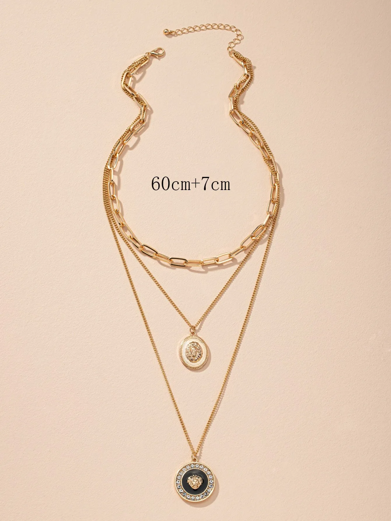 Lion Head Charm Layered Necklace  - Gold - FD ⚡