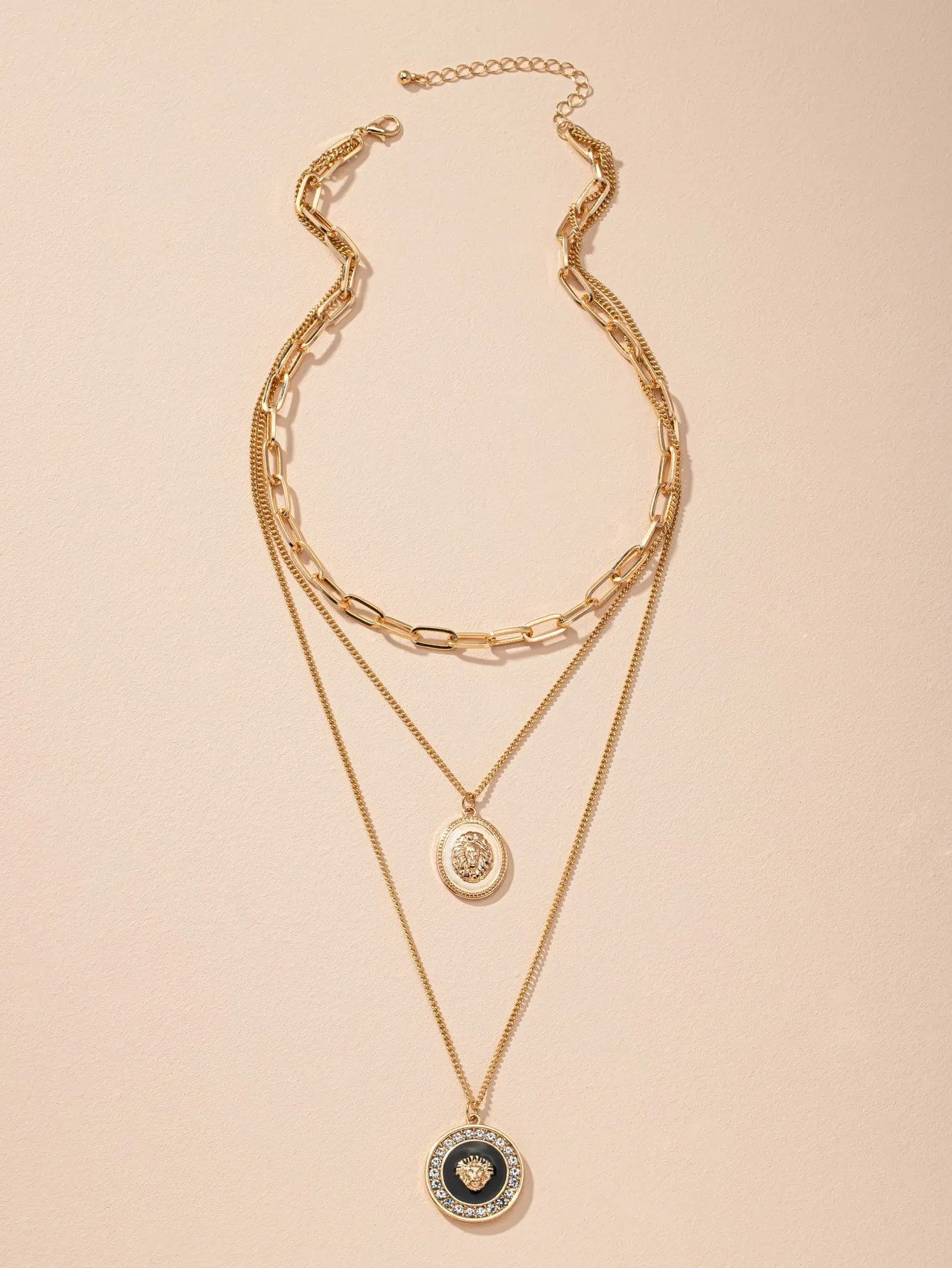 Lion Head Charm Layered Necklace  - Gold - FD ⚡