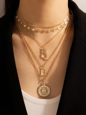 Lock & Cat Charm Layered Necklace - Gold