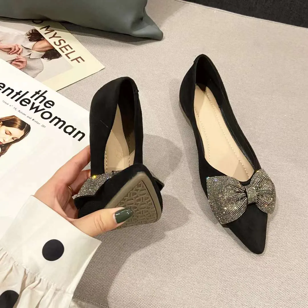 Logan Bling Ribbon Bow Pointed Flats