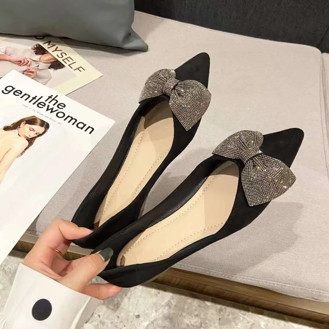 Logan Bling Ribbon Bow Pointed Flats