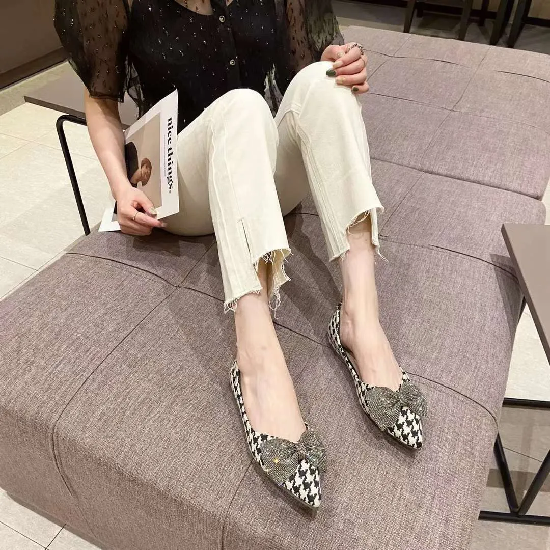 Logan Bling Ribbon Bow Pointed Flats