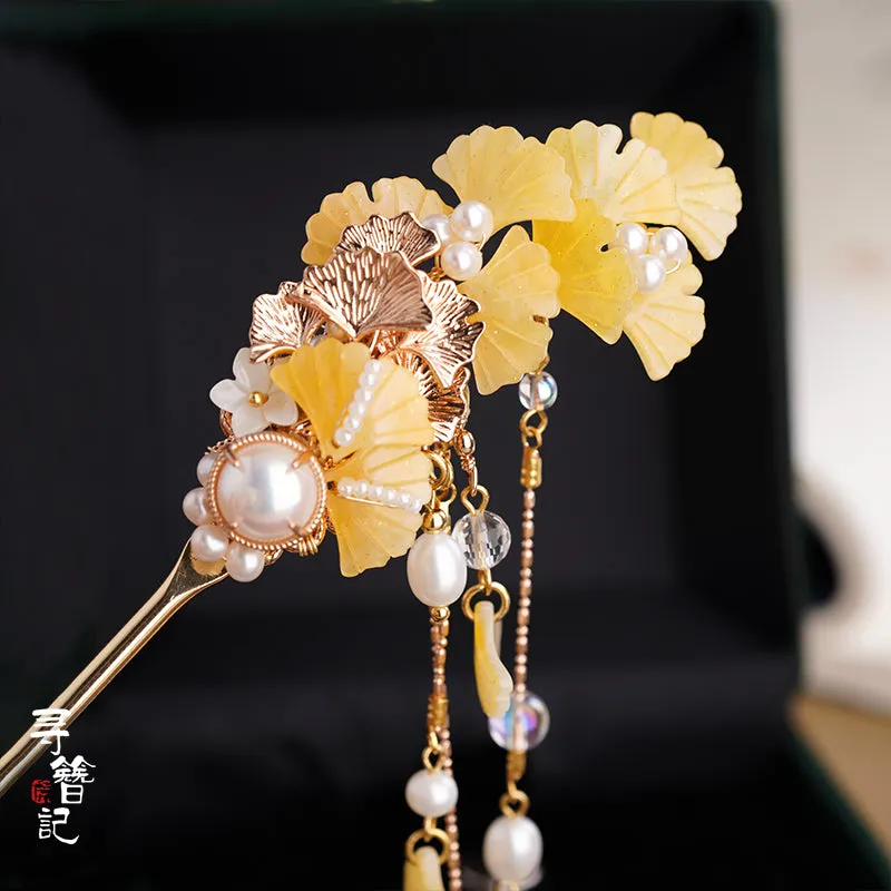 Long Tassels Hair Pins: Golden Gingko