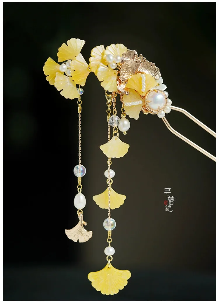 Long Tassels Hair Pins: Golden Gingko