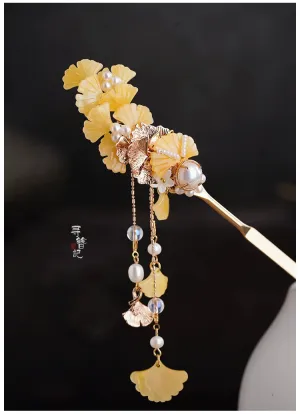 Long Tassels Hair Pins: Golden Gingko