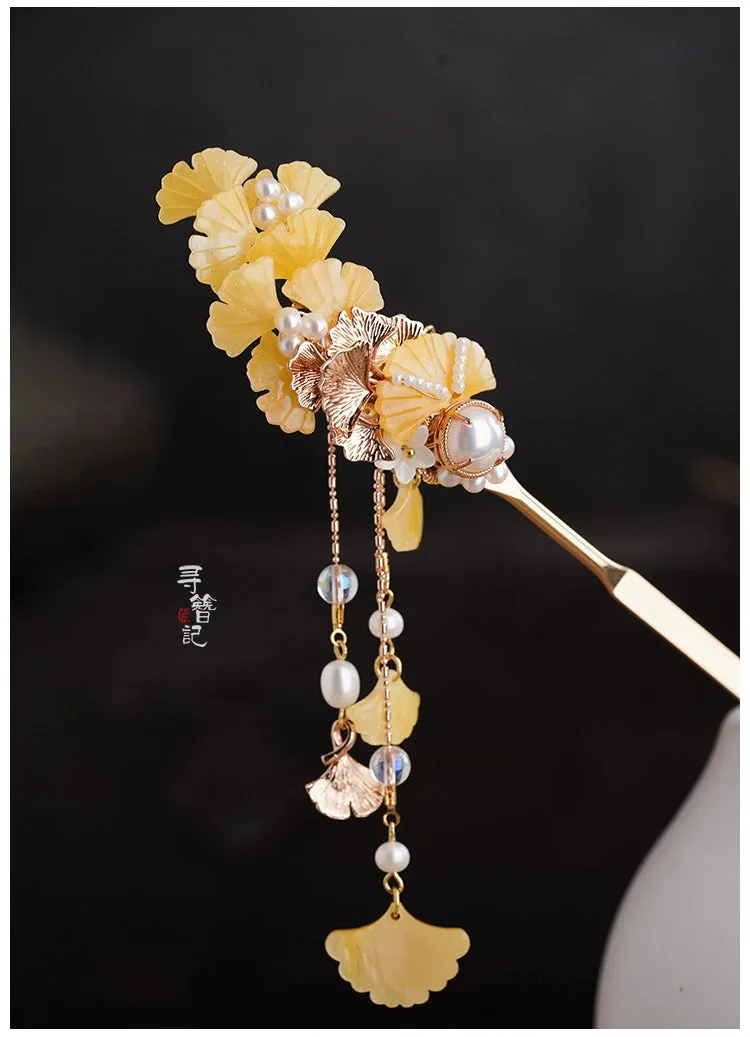 Long Tassels Hair Pins: Golden Gingko