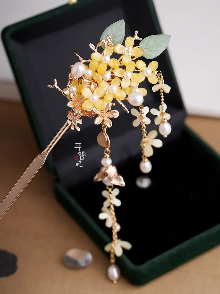 Long Tassels Hair Pins: Osmanthus Pearls
