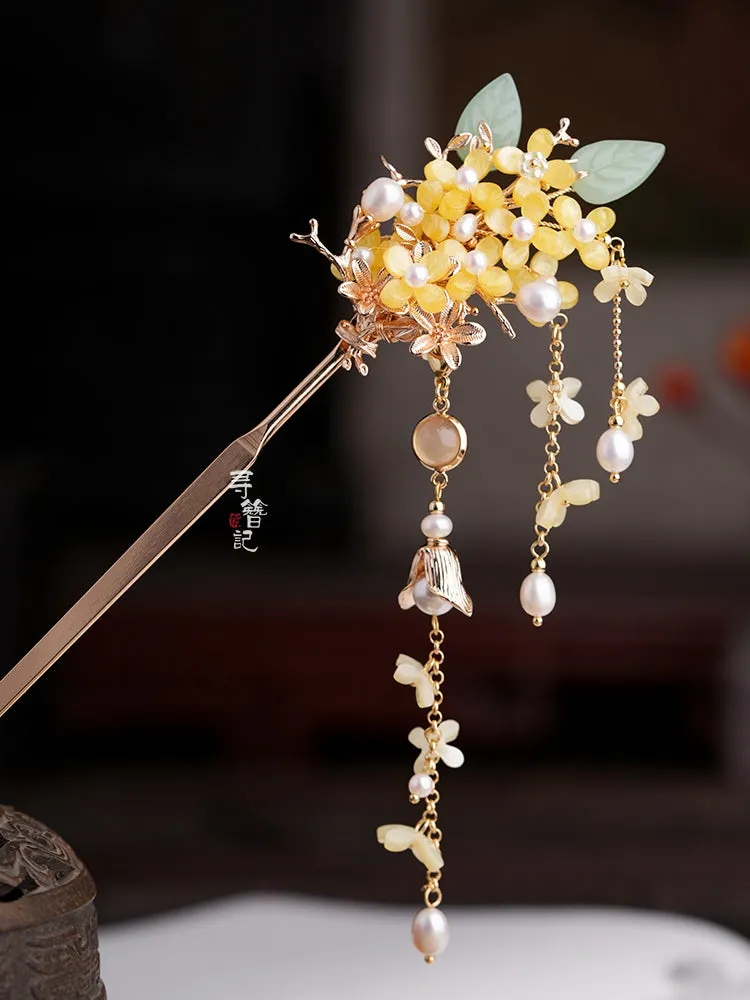Long Tassels Hair Pins: Osmanthus Pearls
