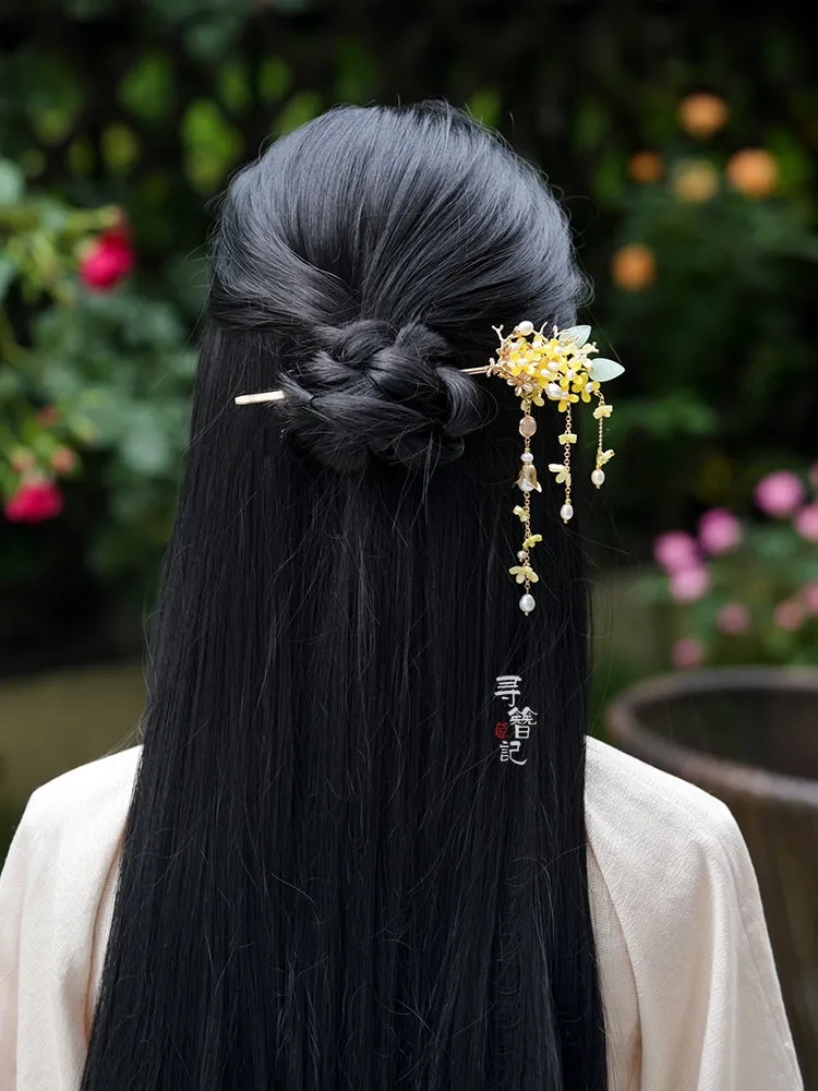Long Tassels Hair Pins: Osmanthus Pearls