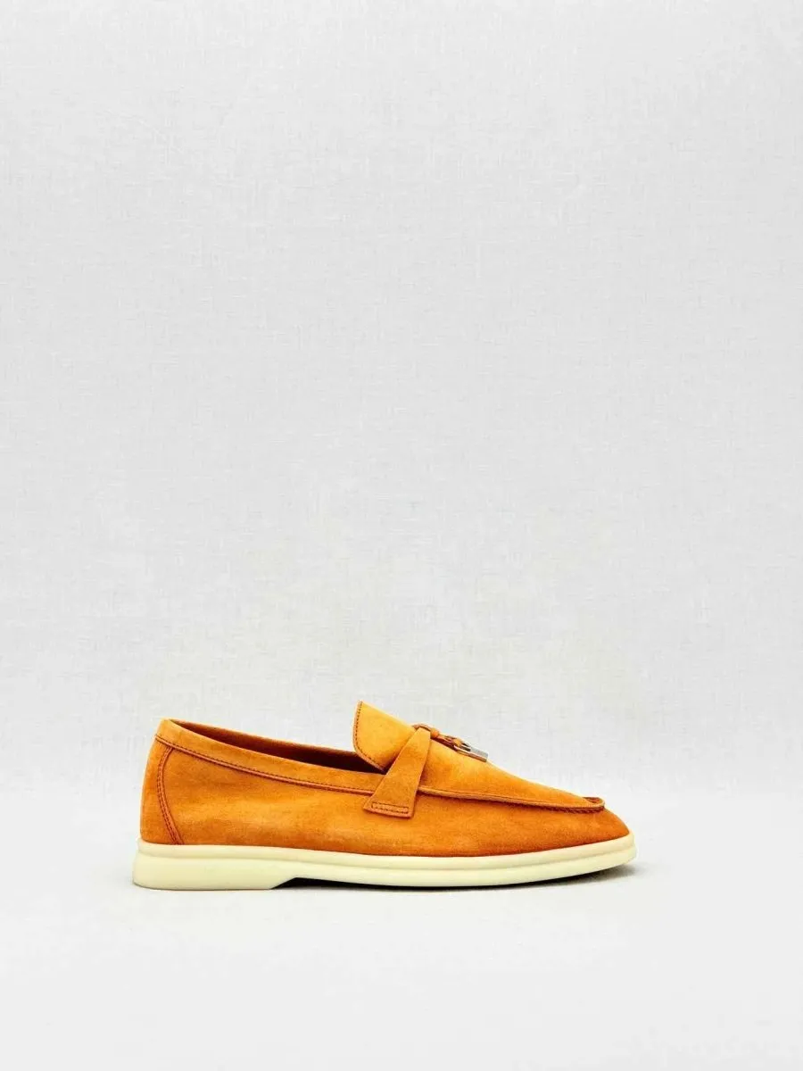 LORO PIANA Summer Charms Walk Saffron Tea Slip-ons 37