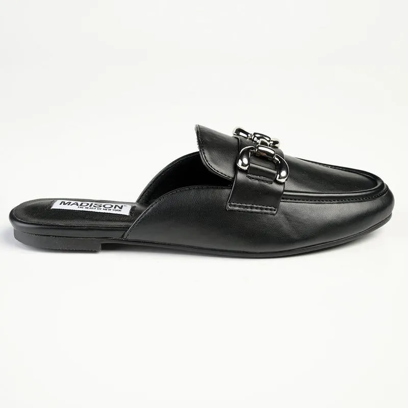 Madison Braidy Flat Mule With Trim  - Black