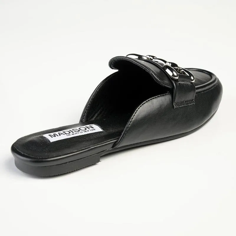 Madison Braidy Flat Mule With Trim  - Black