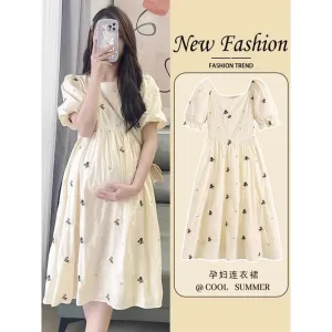 Maternity Dresses Summer Fashion A-Line Loose Short Sleeve Skirt Pregnant Women