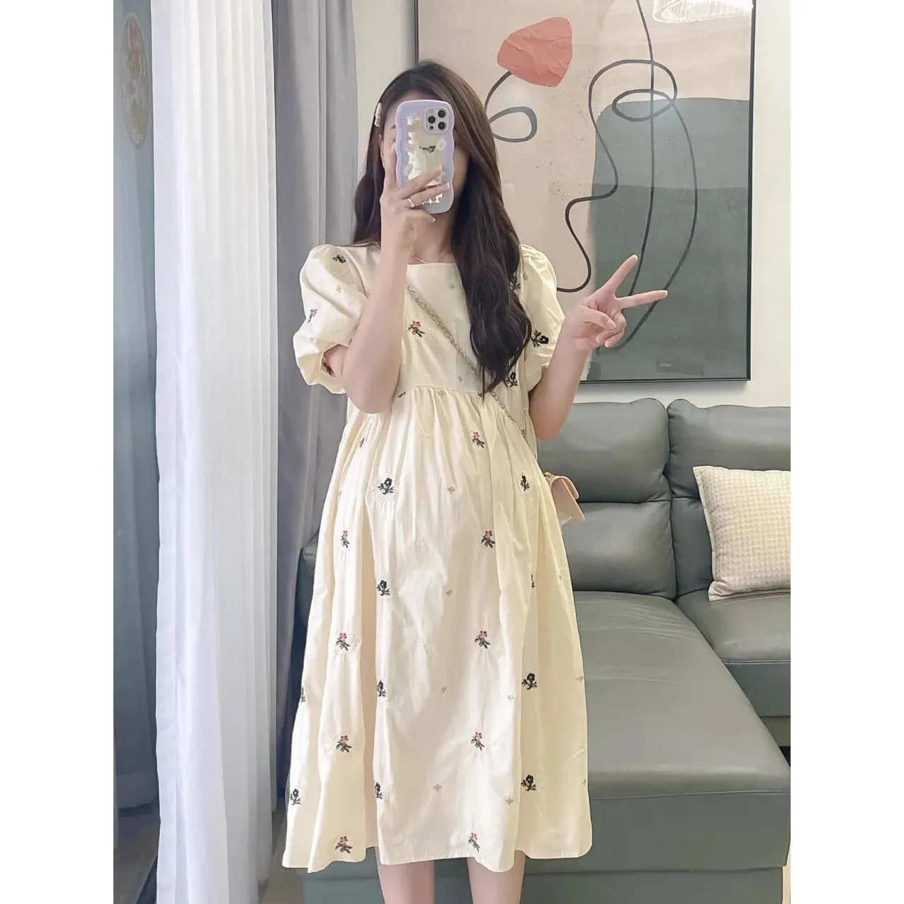 Maternity Dresses Summer Fashion A-Line Loose Short Sleeve Skirt Pregnant Women