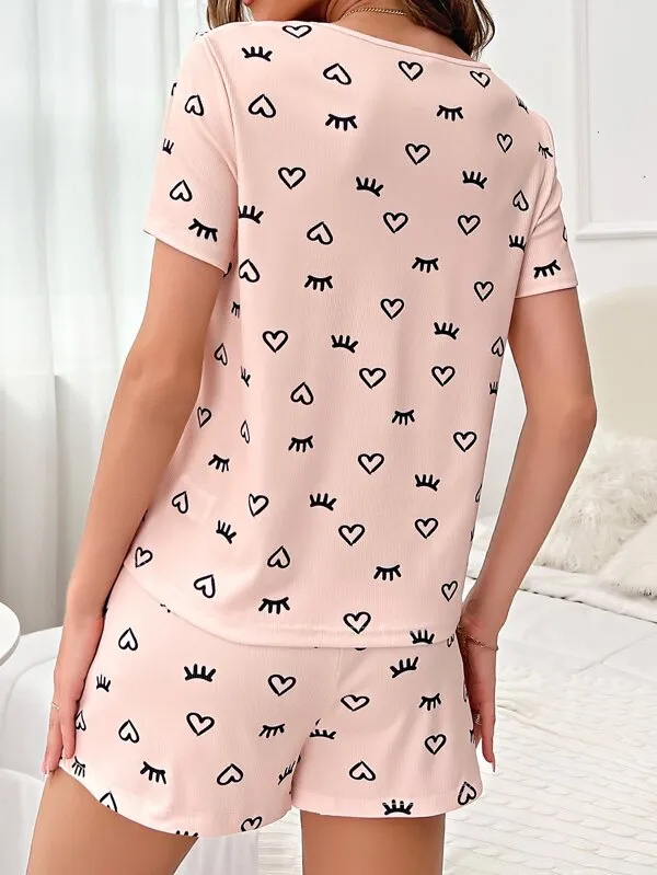 Maternity Heart & Eyelash Print Nursing PJ Set