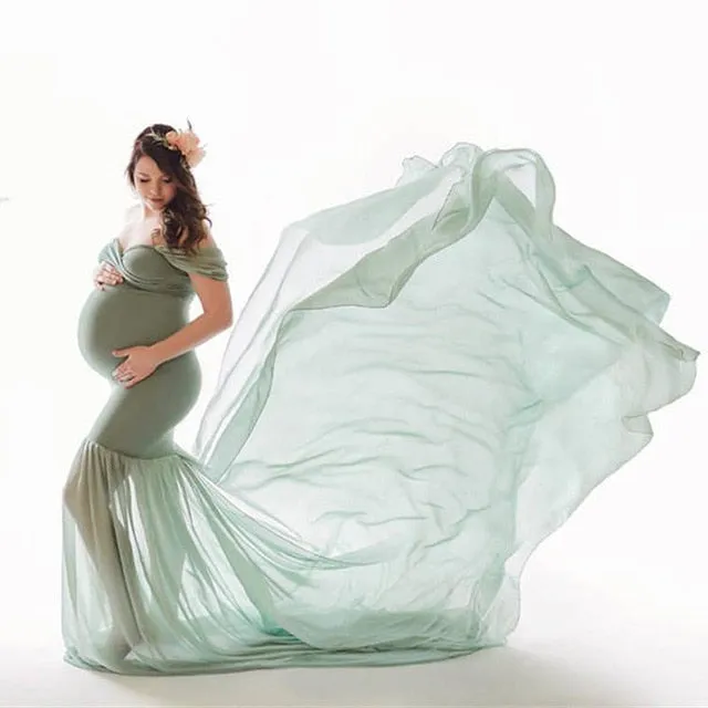 Maternity photography props Pregnancy Cloth Cotton Chiffon Maternity Off Shoulder Half Circle G