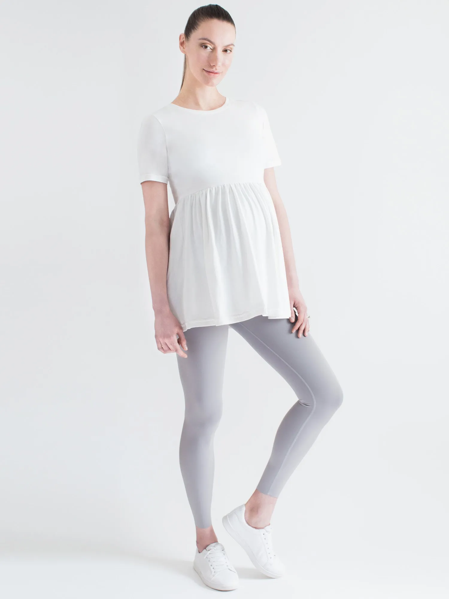 MATERNITY PLEATED SOFT STRETCH TOP, WHITE