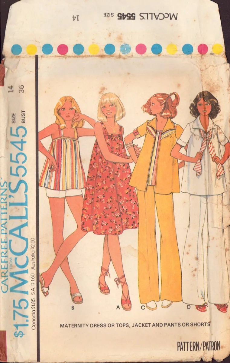 McCall's 5545 Maternity Dress or Tops, Jacket and Pants or Shorts, Size 14, Cut, Incomplete