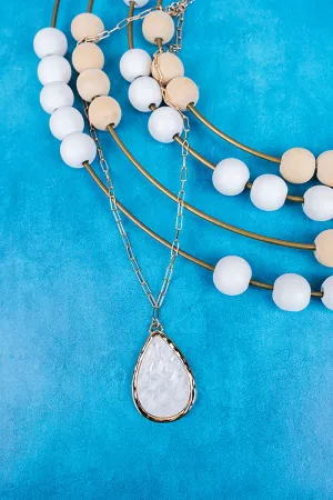 Meet Me There White Teardrop Goldtone Necklace