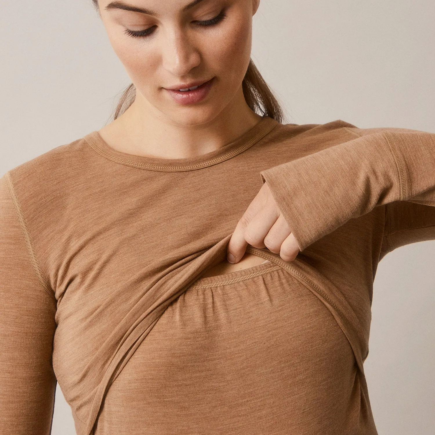 Merino Wool Maternity Top - Brown Melange