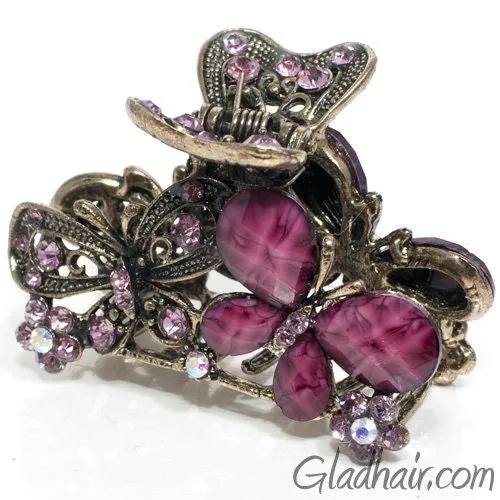Metal Two Butterflies Style Hair Claw with Crystals