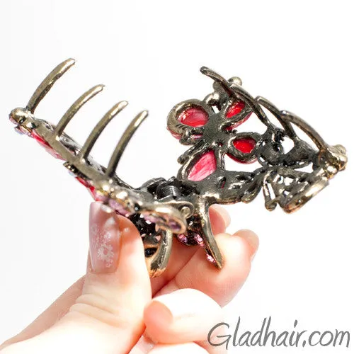 Metal Two Butterflies Style Hair Claw with Crystals